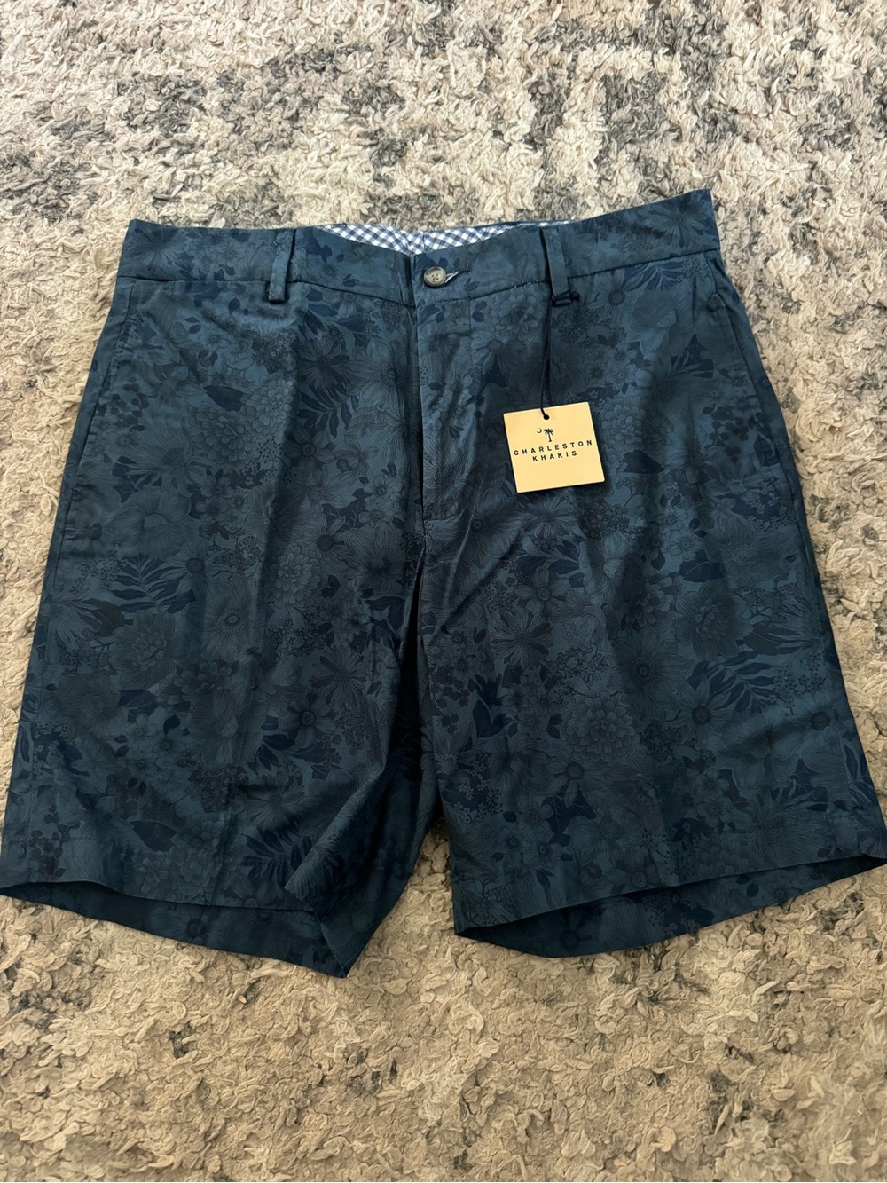 Navy Floral Flat-Front Men's Shorts